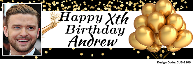 Custom Black & Gold Happy Birthday Banner for Andrew