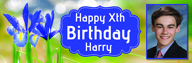 Blue Iris Happy Birthday Banner for Harry