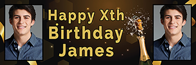 Black and Gold Happy Birthday Banner for James