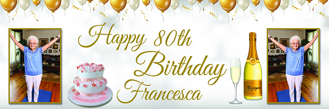Elegant 80th Birthday Banner Francesca with Balloons